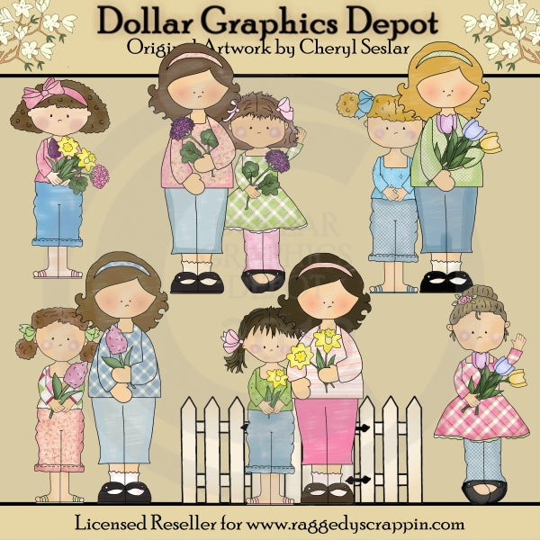 Pretty Mother's Day Girls - Clip Art - DCS Exclusive