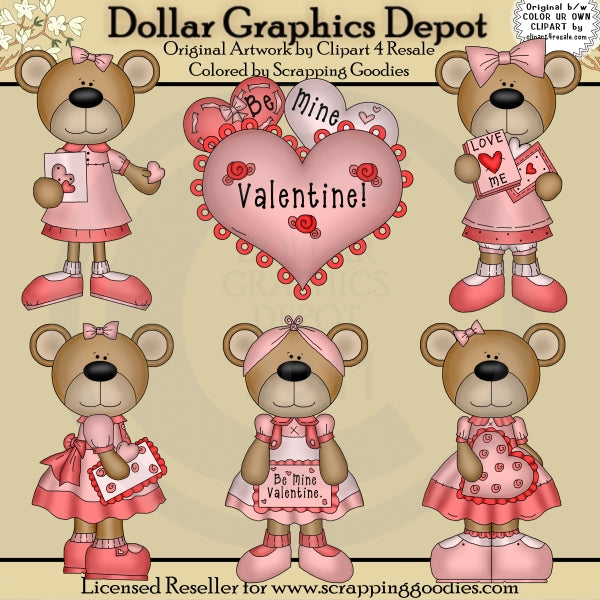 Pretty Valentine Bears - Clip Art