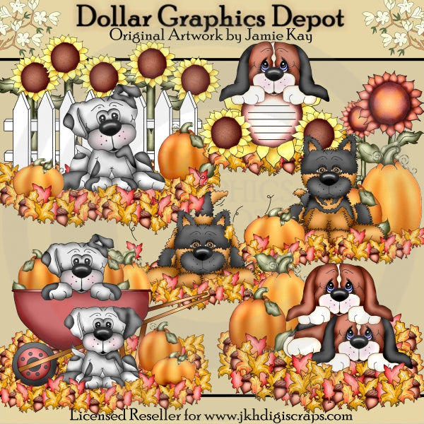 Puppies In Fall - Clip Art
