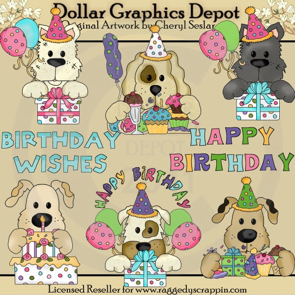 Puppy Peekers - Birthday - Clip Art