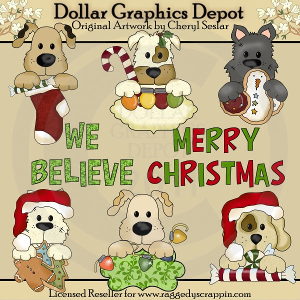 Puppy Peekers - Christmas - Clip Art