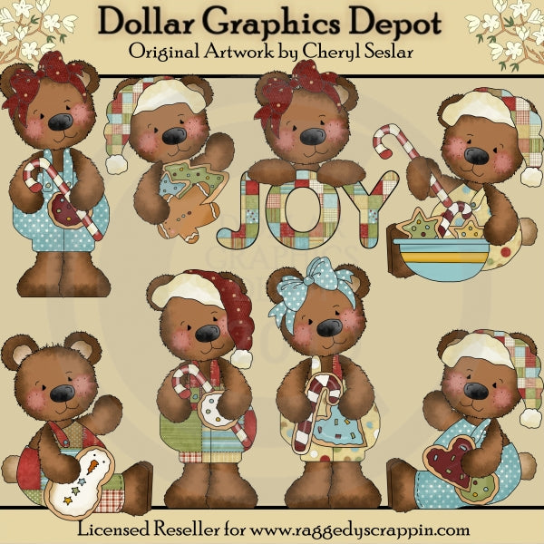 Raggedy Bears - Christmas Treats - Clip Art