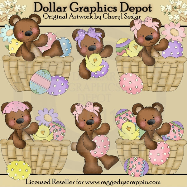 Raggedy Bears - Easter Baskets - Clip Art