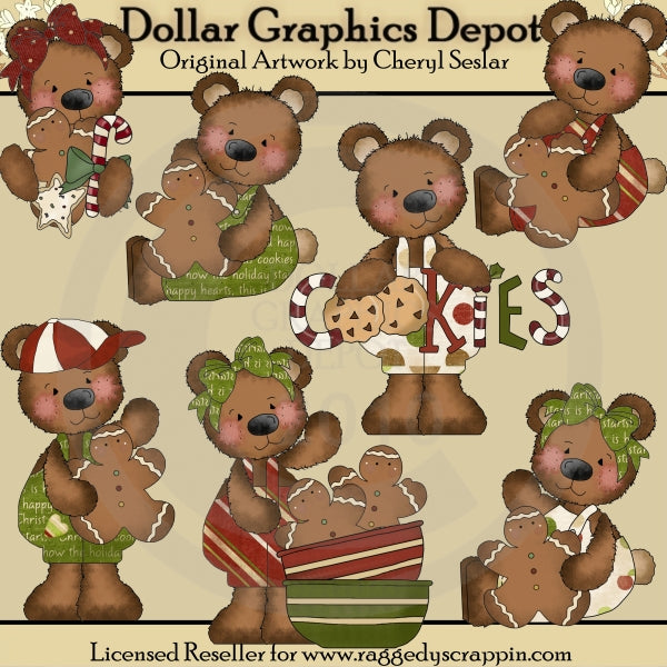 Raggedy Bears - Love Gingerbread - Clip Art