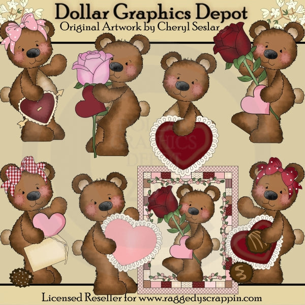 Raggedy Bears - Valentines - Clip Art