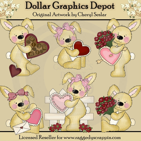 Raggedy Bunnies - Be My Valentine - Clip Art