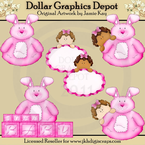 Roly Poly Bunny - Baby Girl - Clip Art