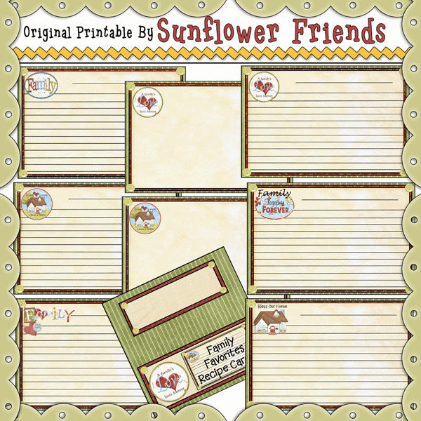 Family Favorite Recipe Cards...Set of 12