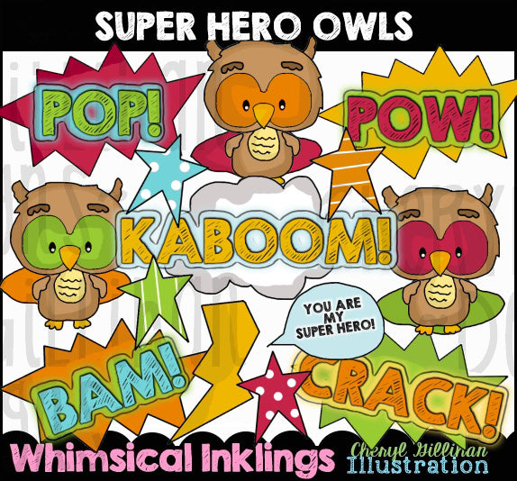 Super Hero Owls...Graphic Clipart