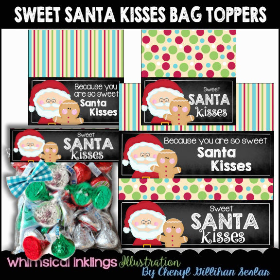 Adornos para bolsas con besos dulces de Papá Noel (WI)