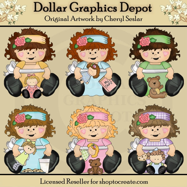 Shelly and Her Dolly - Clip Art