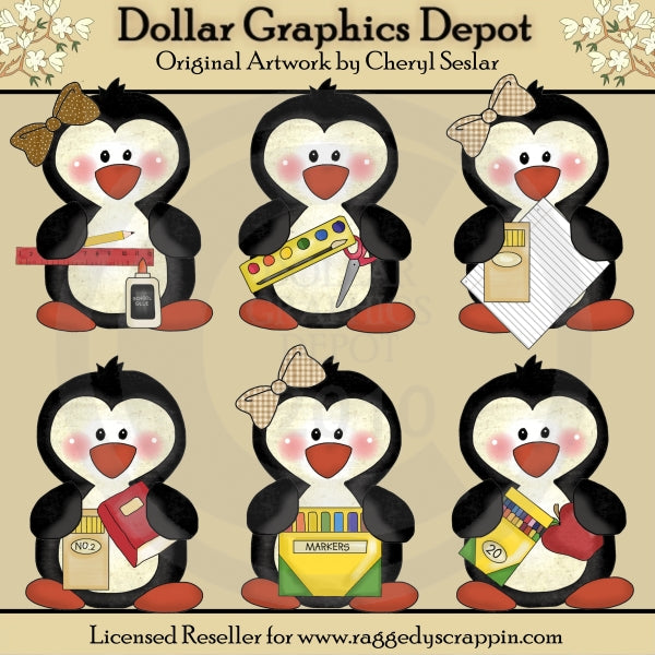 Pingüinos escolares - Imágenes prediseñadas - Exclusivo de DCS