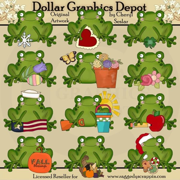 Seasonal Calendar Frogs - Clip Art