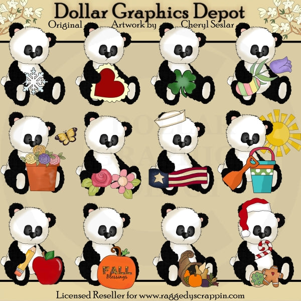 Seasonal Calendar Pandas - Clip Art