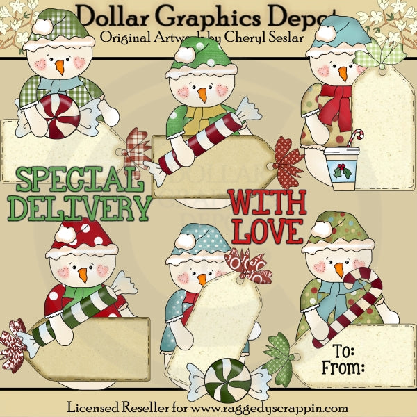 Snowlady Christmas Tags - Clip Art