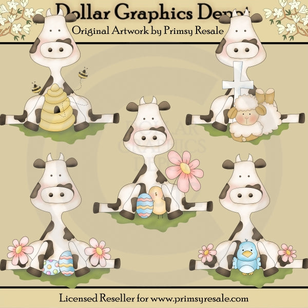 Spring Cows - Clip Art