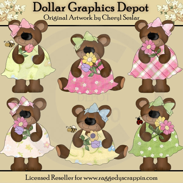 Spring Flower Bears - Clip Art - *DCS Exclusive*