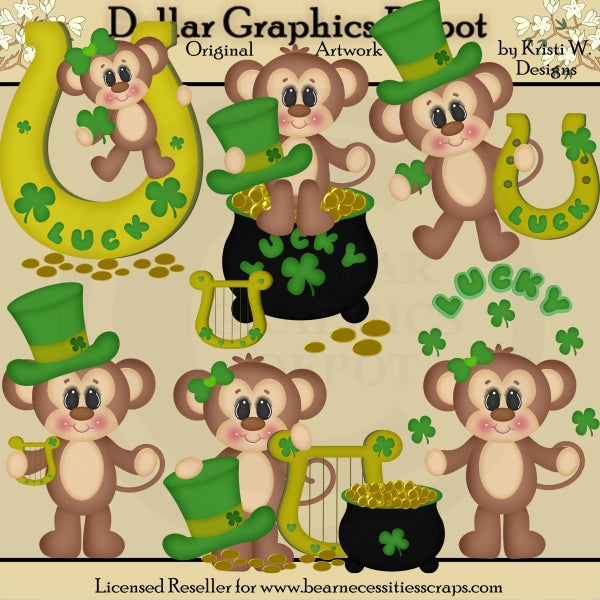 St. Patrick's Day Monkeys - Clip Art - DCS Exclusive