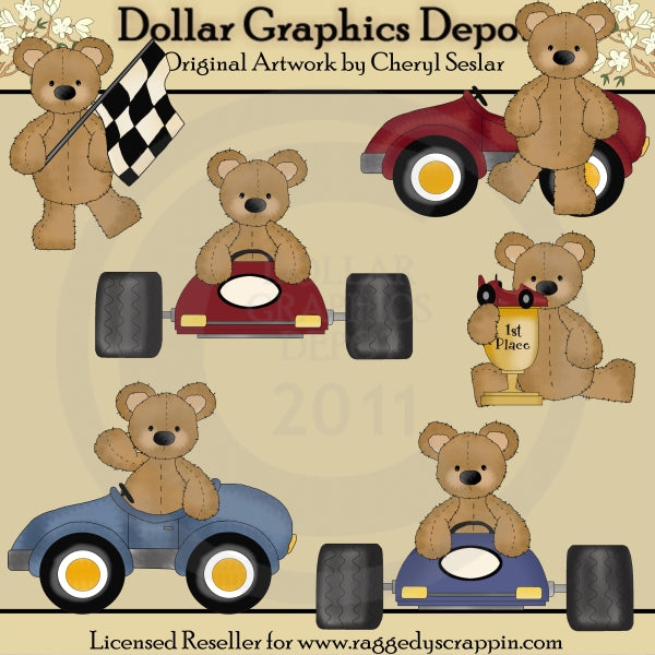 Stuffed Bears - Race Cars