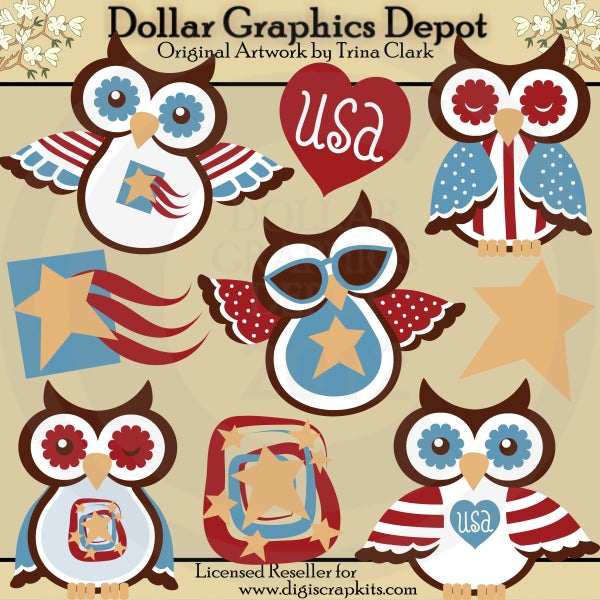 Summer Owls 2 - Clip Art