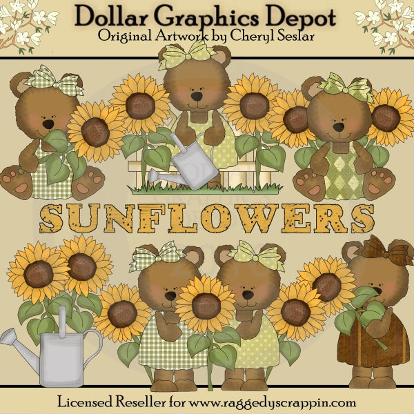 Sunflower Bears - Clip Art - *DCS Exclusive*