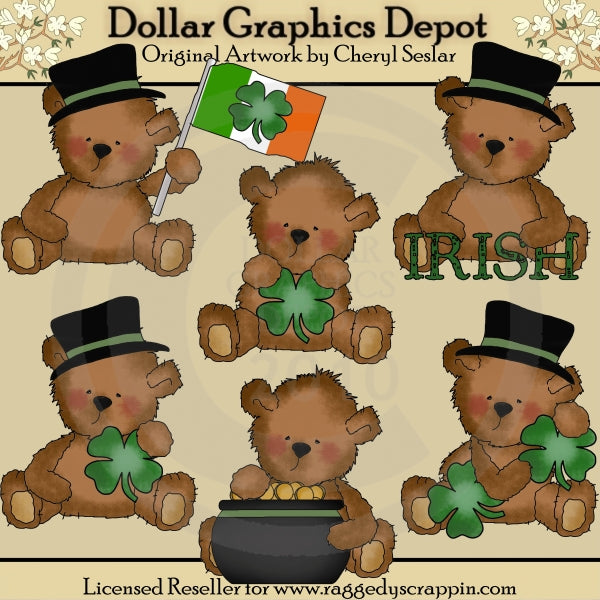 Tattered Teddies - Irish Bears - Clip Art
