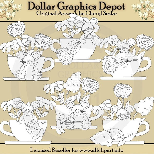 Teacups and Blooms - Digital Stamps