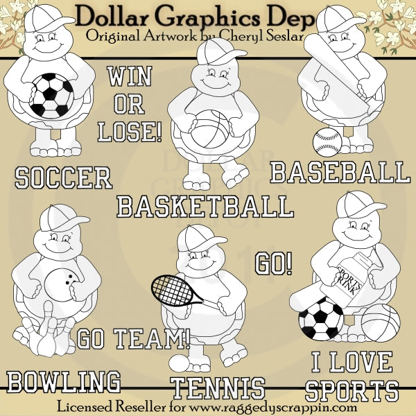 Teddy Turtle Loves Sports - Digital Stamps - *DCS Exclusive*