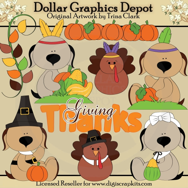 Thankful Doggies 1 - Clip Art