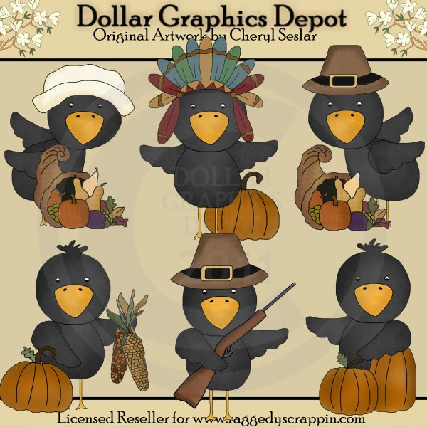 Thanksgiving Crows - Clip Art