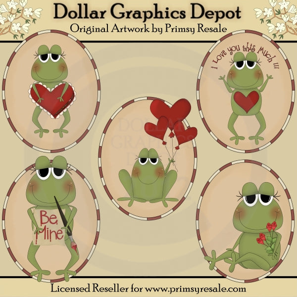Valentine Frogs - Ovals - Clip Art