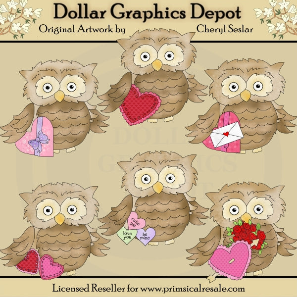 Valentine Owls - Clip Art