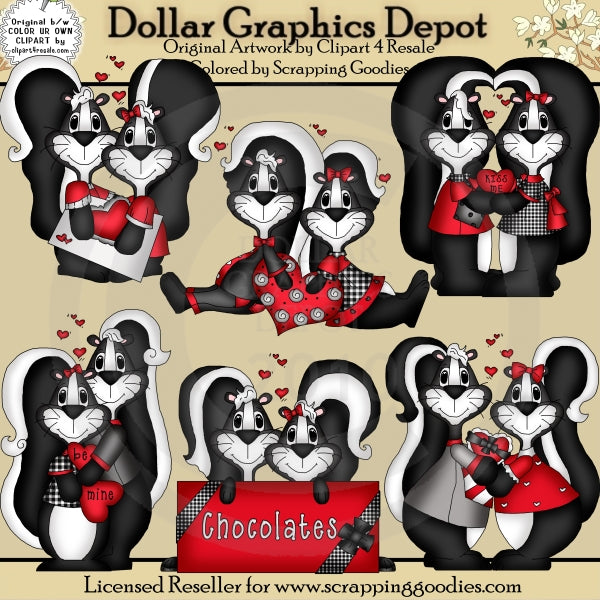 Valentine Skunks - Clip Art
