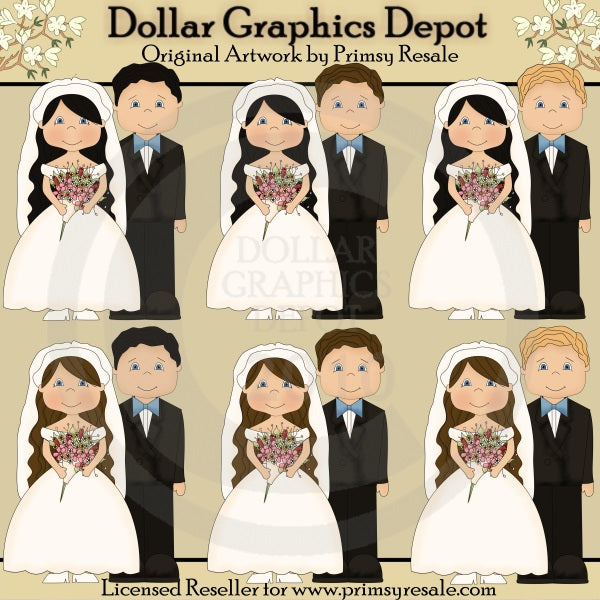 Wedding - Dark Haired Brides - Clip Art