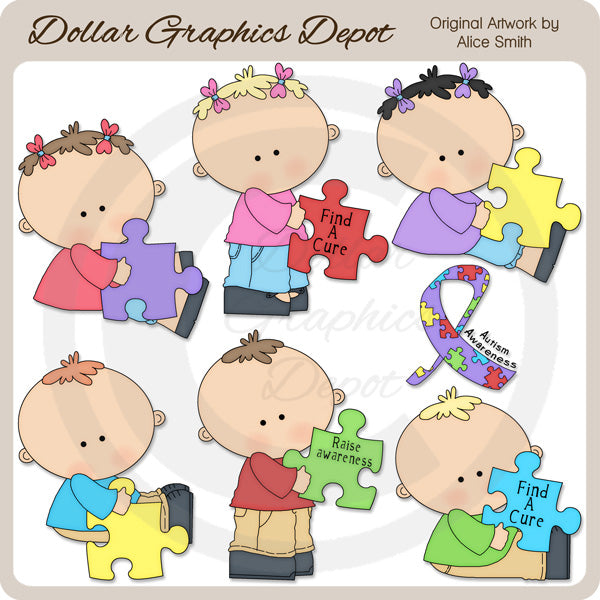 Autism Awareness Kids - Clip Art - DCS Exclusive