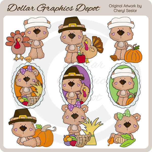 Baby Bears - Thanksgiving - Clip Art