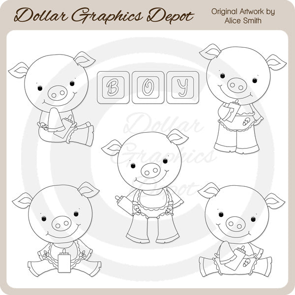 Baby Boy Piggies - Digital Stamps
