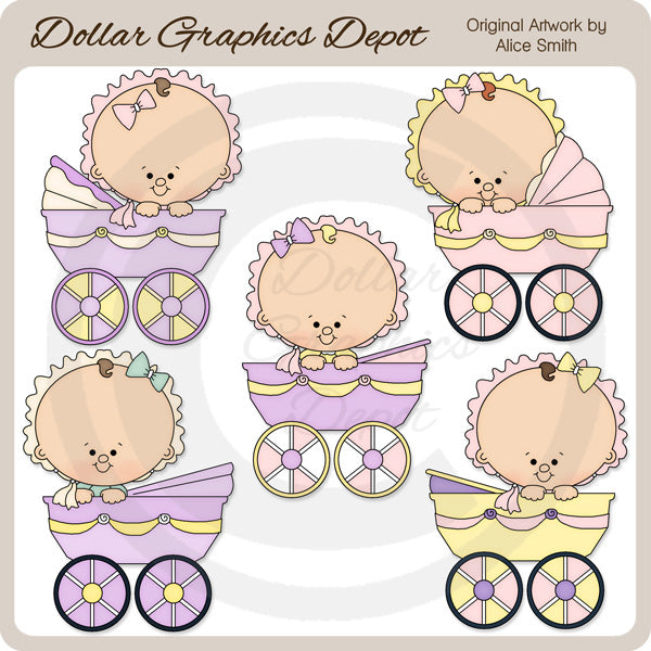 Baby Carriage Girls - Clip Art