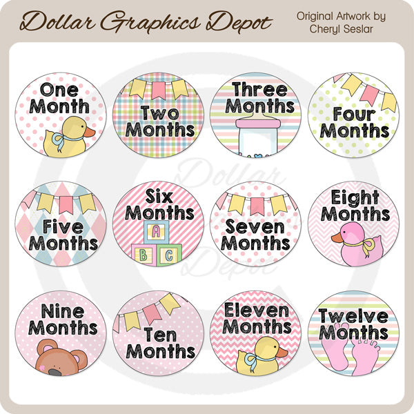 Baby Girl Month Milestones - Clip Art