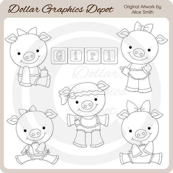 Baby Girl Piggies - Digital Stamps