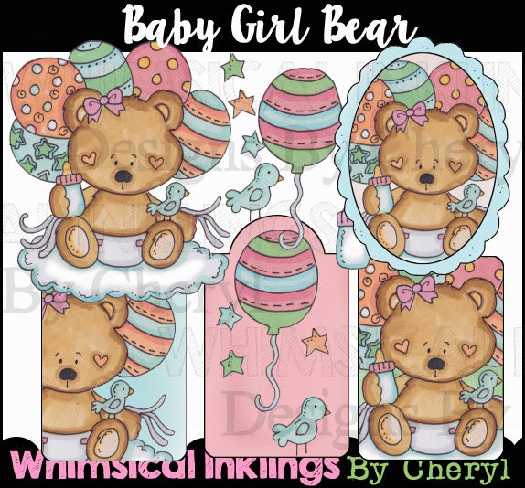 Baby Girl Bear...Hand Colored Graphics