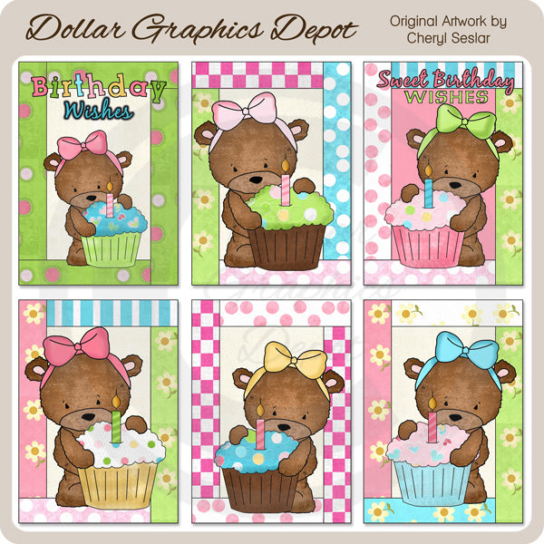 Tarjetas de cupcakes del oso Bailey - Imprimibles