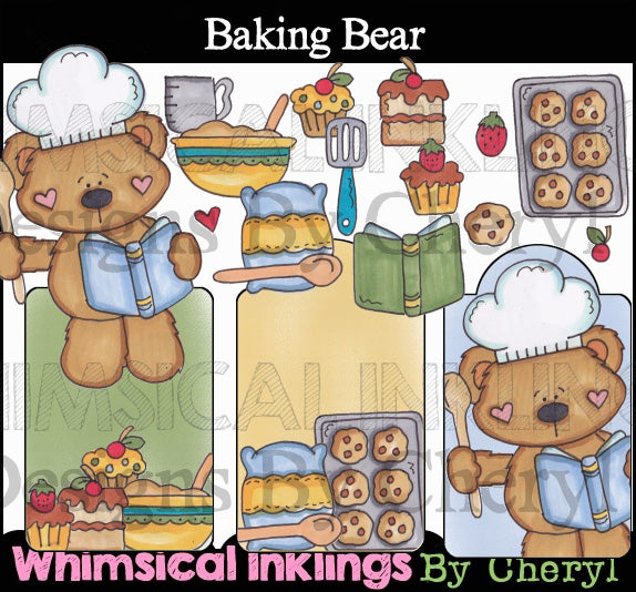Baking Bear...Hand Colored...Graphic Collection