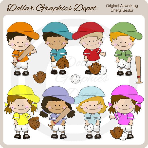 Baseball Kids - Clip Art