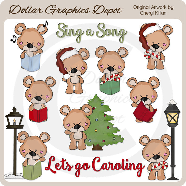 Baxter Bear Goes Caroling - Clip Art - DCS Exclusive