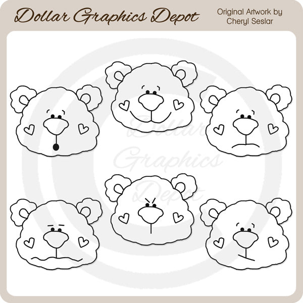 Bear Face Emotions - Digital Stamps