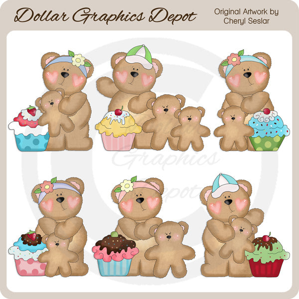 Bear Family Loves Cupcakes - Clip Art