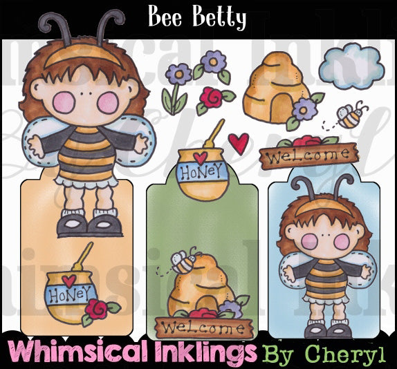 Colección de gráficos coloreados a mano de Bee Betty_Hand