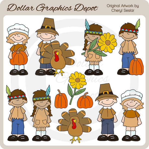 Big Kids - Thanksgiving - Clip Art