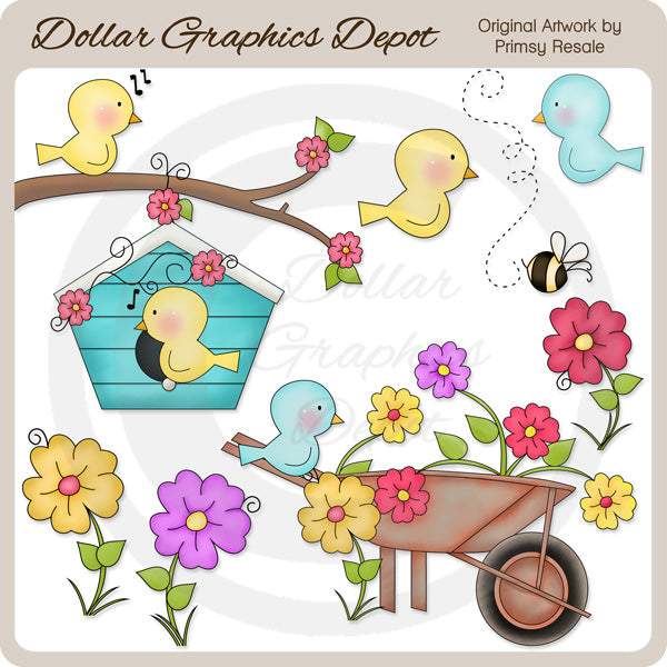 Pájaros y flores - Clipart